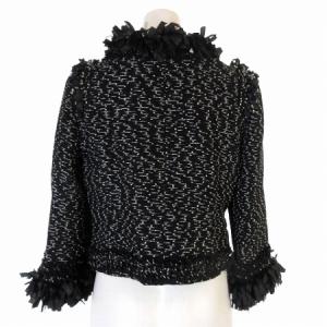 TO BE CHIC ジャケット ノーカラー ツイード フリンジ コットン 黒 ブラック 40 アウター