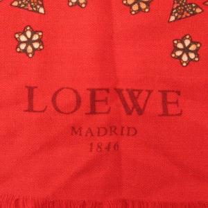 LOEWE フラワーモチーフロゴ大判ストール レッド