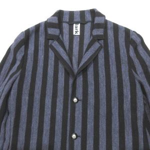 Bark ジャケット 薄手 ニット ストライプ 長袖 麻 リネン 紫 黒 ブラック L イタリア製 アウター