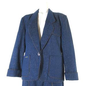 LEONARD セットアップ スーツ デニム ジャケット タイト スカート ミモレ丈 シルク 9 ブルー