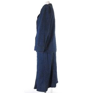 LEONARD セットアップ スーツ デニム ジャケット タイト スカート ミモレ丈 シルク 9 ブルー