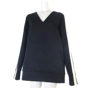 カットソー ブラウス プルオーバー Vネック ライン 無地 オーバーサイズ ネイビー S イタリア製 トップス