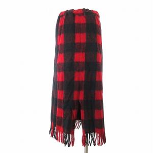 BEAMS BOY 20AW タグ付き スカート ロング ミモレ チェック フリンジ スリット イージー 赤 レッド ボトムス