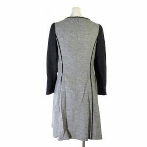 M'S GRACY ワンピース 膝丈 長袖 ウール 装飾 花柄 レース 丸首 グレー 38