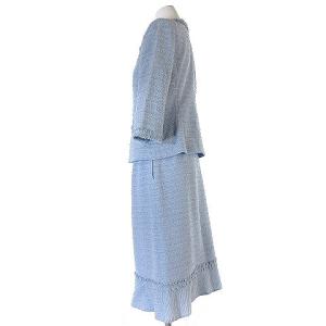 Leilian セットアップ スーツ セレモニー ツイード 七分袖 薄手 ノーカラー ジャケット 膝丈 スカート コサージュ付き 水色 7