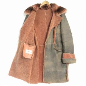 Ermanno Scervino ムートン コート ロング ファー ボア ステッチ ラム レザー イタリア製 グレー系 ピンク 42