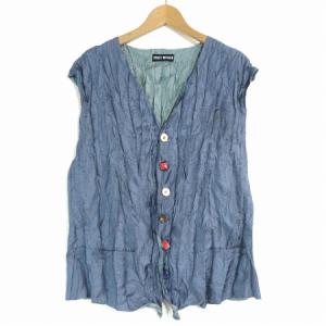 リバーシブル ジレベスト シワ加工 プリーツ M ブルー