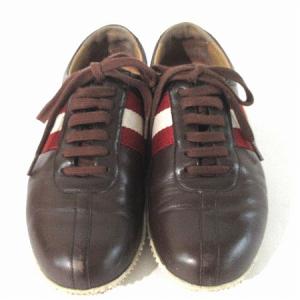 BALLY スニーカー ローカット カーフ レザー 切替 キャンバス ライン モカ 4.5