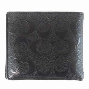 COACH デボスド シグネチャー 二つ折り財布 コンパクト クロスグレーンレザー F75363 ブラック