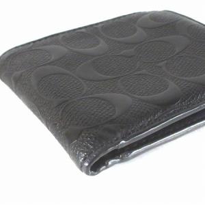 COACH デボスド シグネチャー 二つ折り財布 コンパクト クロスグレーンレザー F75363 ブラック