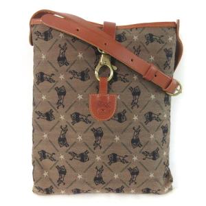 ショルダーバッグ クロス ボディ キャンバス ロゴ 刺繍 ブラウン