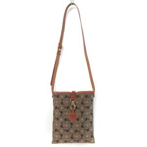 IL BISONTE ショルダーバッグ クロス ボディ キャンバス ロゴ 刺繍 ブラウン