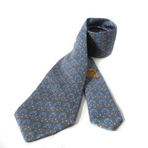 ネクタイ レギュラータイ 花柄 フラワー 総柄 小花 シルク 100% ブルー
