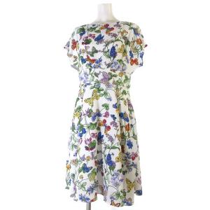 近年モデル ワンピース フレンチスリーブ バタフライプリント 36 ホワイト RRR