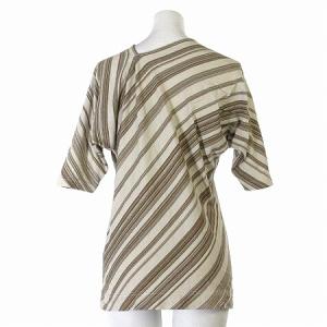 JURGEN LEHL 変形ネック カットソー 五分袖 斜めストライプ ベージュ M IBO9