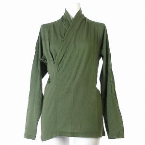 カットソー 長袖 変形 デザイン ショールカラー コットン 緑 グリーン 