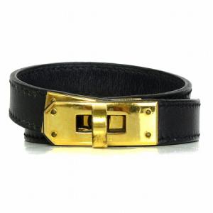 HERMES ドゥブルトゥール ケリー ブレスレット ニ連 レザー F刻印 ブラック