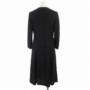 Paul Stuart スーツ セットアップ ジャケット ノーカラー 背抜き スカート 膝丈 リネン 麻 黒 ブラック