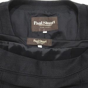 Paul Stuart スーツ セットアップ ジャケット ノーカラー 背抜き スカート 膝丈 リネン 麻 黒 ブラック