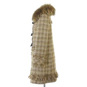 Grace Class ダッフル コート ジップアップ ツイード ラクーン ファー ウール 茶 ベージュ 36 アウター