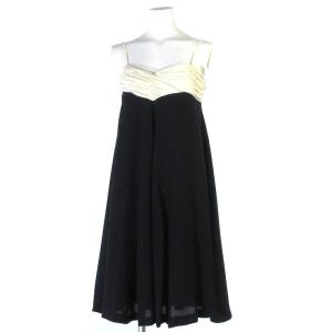 キャミソール ワンピース ドレス 膝丈 バイカラー 結婚式 パーティー 36 ブラック ホワイト