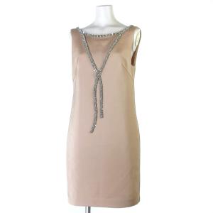 ワンピース パーティー ドレス ノースリーブ 膝丈 ビジュー  ベージュ 36