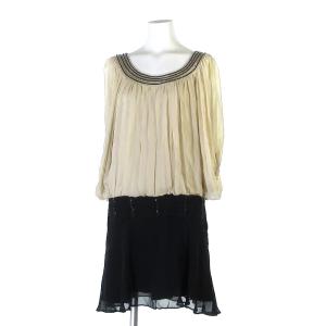 バイカラーシルク膝丈ワンピース ベージュ