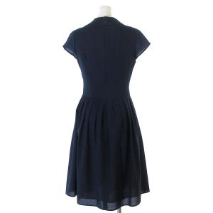 SYBILLA ワンピース  ひざ丈 フレア 半袖 フレンチスリーブ Vネック タック ネイビー M