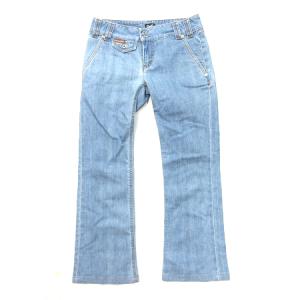 ロゴレザープレートストレッチデニムパン 38 ブルー