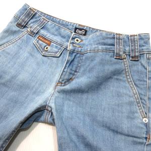 D&G ロゴレザープレートストレッチデニムパン 38 ブルー
