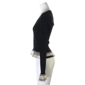 CHANEL ニット カットソー 長袖 リブ カメリア フリル 34 ブラック