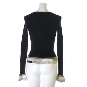 CHANEL ニット カットソー 長袖 リブ カメリア フリル 34 ブラック