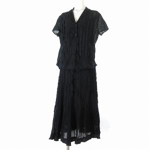 セットアップ シルク混 ブラウス スカート フレア ブラック