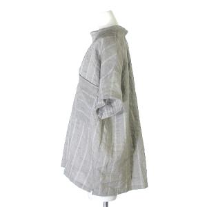 HAVERSACK 21SS カットソー 半袖 ドビー スキッパー リネン混 ストライプ 622110 グレー タグ付き