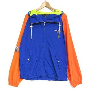 袖プリントロゴナイロンジャケット 青