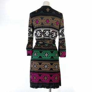 DIANE von FURSTENBERG ラップワンピース ひざ丈 シルク 100% 七分袖 総柄 ブラウン系 6