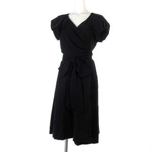 ワンピース ひざ丈 フレア 半袖 パフスリーブ リボン ベルト ブラック 8