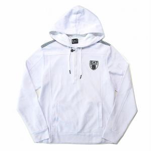 EA7 スウェット パーカー 長袖 ハーフジップ バックプリント ロゴ 肩ライン 白 ホワイト L アウター
