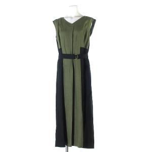 21SS ワンピース ノースリーブ ロング リネンタッチ バイカラー
