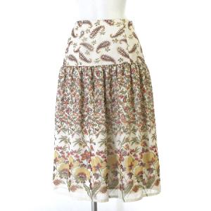 2020年 スカート ロング ギャザー ペイズリー 花柄 切替 36 ホワイト