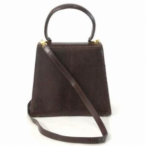 Salvatore Ferragamo ショルダーバッグ 2WAY リザード レザー ガンチーニ 茶