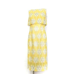 20SS タグ付き ワンピース ロング ノースリーブ ラメ 花柄 フラワー レース 0120135152 黄 イエロー 36