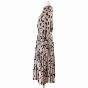 ANAYI 美品 20SS ワンピース ロング ミモレ プリーツ 長袖 丸首 ドット 水玉 シャドー フラワー ピンク