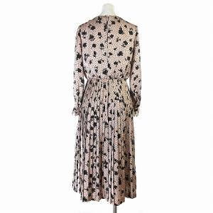 ANAYI 美品 20SS ワンピース ロング ミモレ プリーツ 長袖 丸首 ドット 水玉 シャドー フラワー ピンク