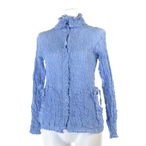 シャツ ブラウス 長袖 シワ加工 ライトブルートップス