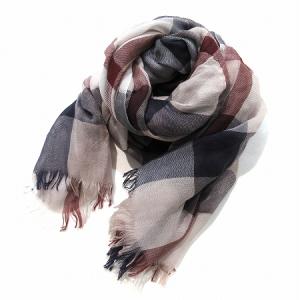 ストール チェック 大判 フリンジ 薄手 ピンク系