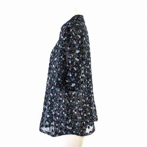 Leilian ブラウス シャツ 半袖 ドット 花柄 シフォン 刺繍 花ボタン 紺 ネイビー 13