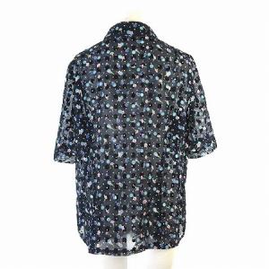 Leilian ブラウス シャツ 半袖 ドット 花柄 シフォン 刺繍 花ボタン 紺 ネイビー 13
