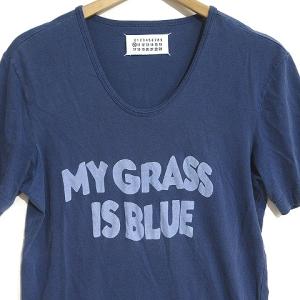 Martin Margiela 10 Tシャツ カットソー 半袖 丸首 英字 プリント 46 ブルー