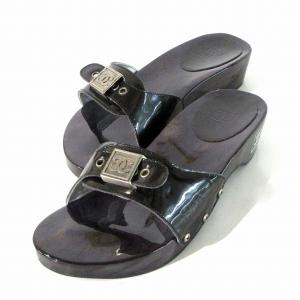 CHANEL ココマーク サンダル ウッドソール エナメル 36 ブラック